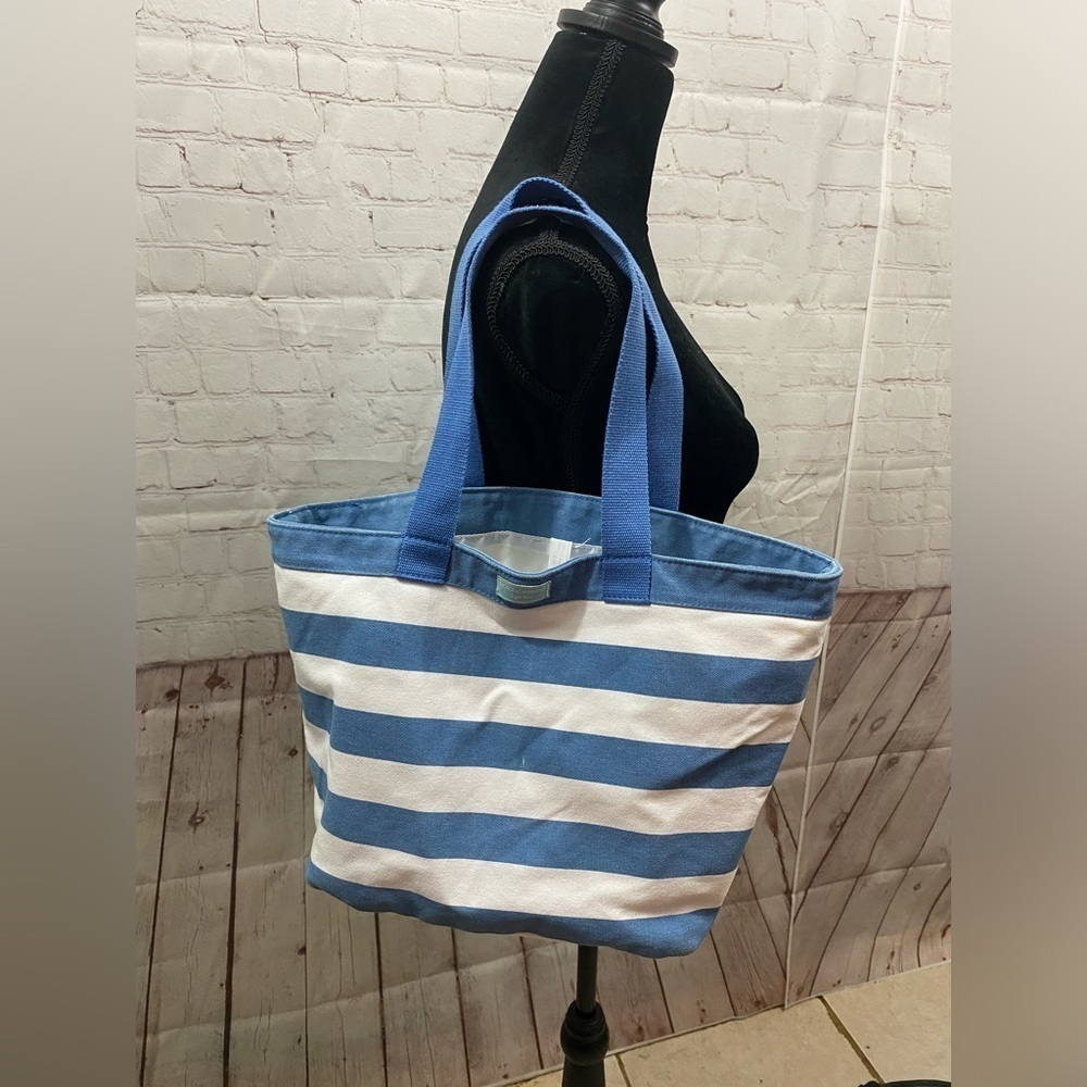 Dolce & Gabbana Light Blue Striped Canvas Lined Tote Bag